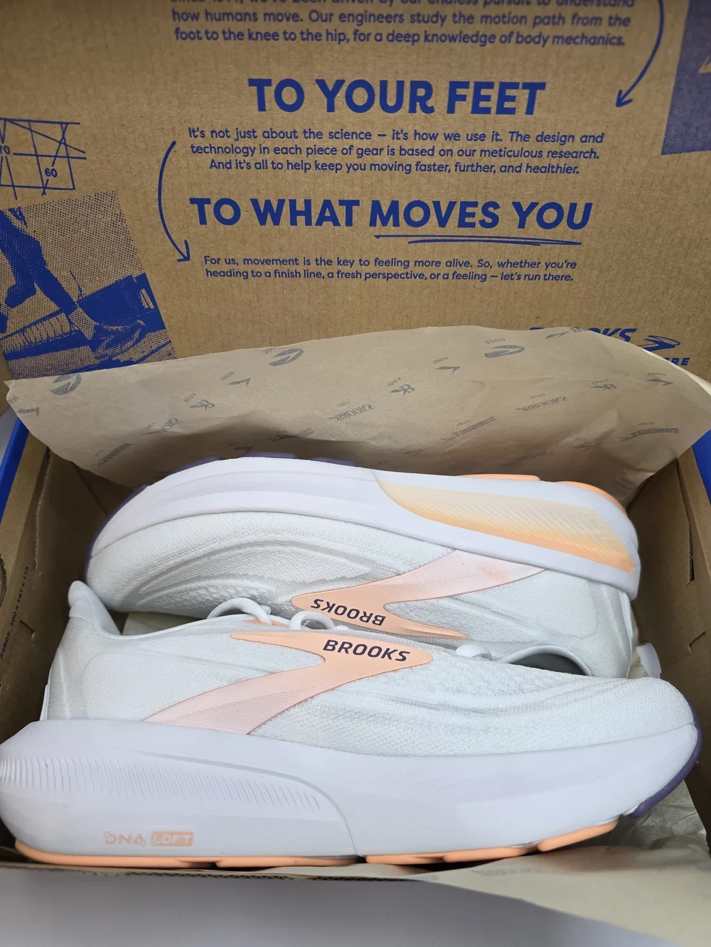 Size 8.5W Brooks Revel 9 white/cyber peach/purple